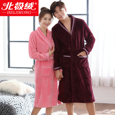 

Bejirog pajamas home service thicker flannel long sleeves bathrobes couples pajamas men&women autumn&winter classic can wear gowns B54110181