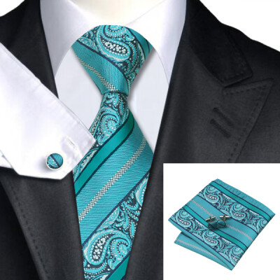 

N-0455 Vogue Men Silk Tie Set Green Paisley Necktie Handkerchief Cufflinks Set Ties For Men Formal Wedding Business wholesale