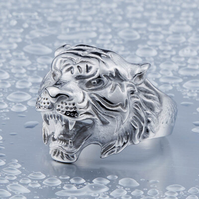 

Vintage 316L Stainless Steel Titanium Tiger Head Ring Men Personality Unique Mens Animal Jewelry