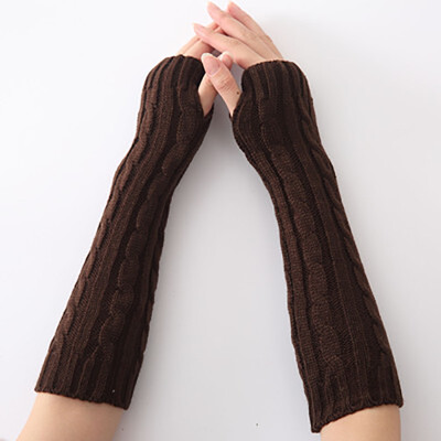 

2017 fashion rhombic jacquard hemp pattern gloves knitted wool warm long gloves casual half finger long gloves