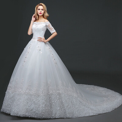 

2017 a wedding dress shoulder halter strap tail
