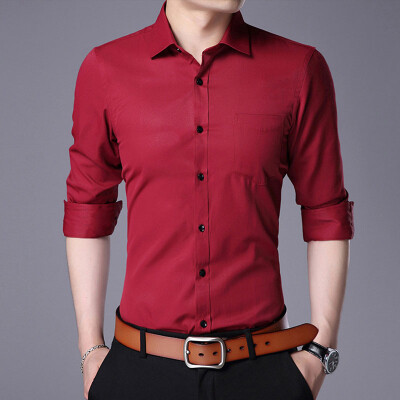 

Shirt men's autumn thin section work base men's solid color leisure light business lapel shirt