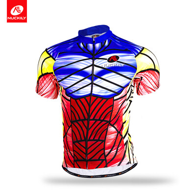

NUCKILY Mens summer short sleeve 100 polyester cycling wear with three rear pockets
