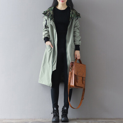 

City plus CITYPLUS 2017 autumn and winter new women's fashion in the long coat coat camouflage casual windbreaker CWWT179373 army green L