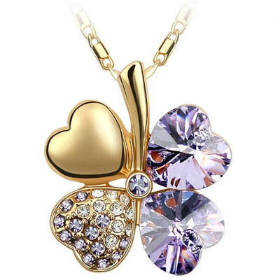 

Four Leaf Clover Necklaces Pendant Heart Austria Crystal 18K Gold Plating Vintage Fashion Jewelry For Women 900
