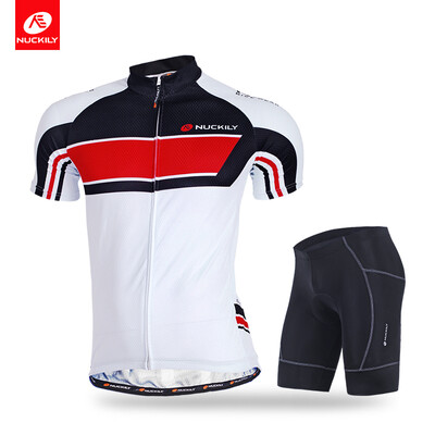 

NUCKILY summer short sleeve cycling jersey with short two color choose set for men