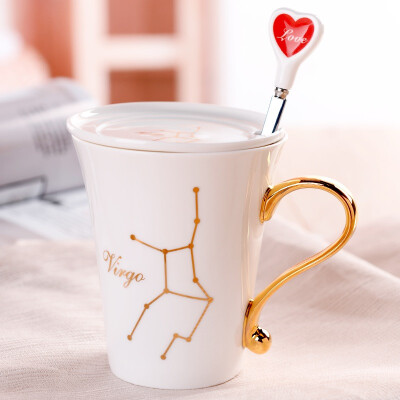 

Jingdong Supermarket] porcelain soul Korean ceramic couple cups coffee cups with a spoon mug set suit twelve constellations Capricorn