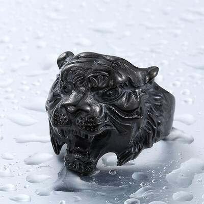 

Vintage 316L Stainless Steel Titanium Tiger Head Ring Men Personality Unique Men's Animal Jewelry US size