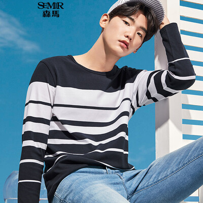 

Semir Long Sleeve T-Shirt Male 2017 Fall Round Tie Tie Shirt Shirt Men's Stripe Trends Small tide t 19057011211 Blue and white tone