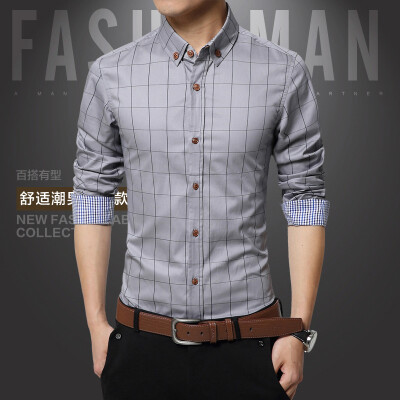 

Business casual men 's shirt spring and autumn new men' s long - sleeved shirt plaid cotton men 's clothing as gift for men's