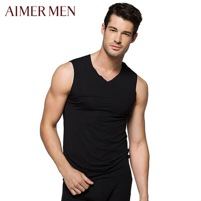 

Ai Mu Mr underwear modal seamless V-neck wide shoulder Slim bottoming mens hurd vest NS11S31 black 185XL