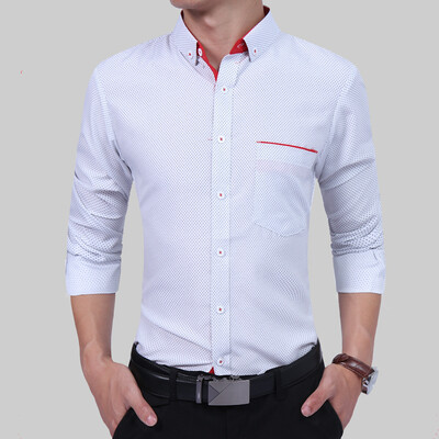 

2017 MenS Fashion Men Shirt British Fashion Wave Point Slim Square Collar Long-Sleeved Shirt Single Large Size 4XL