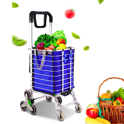 

Double handle Stair Climbing Farmers Market Cart Folding Shopping Handcart Rolling W Bag