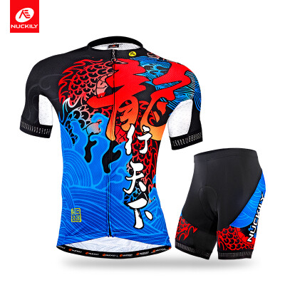 

NUCKILY Men's summer blue cycling clothing Anti-sweat jersey and short wonderful design sports sets