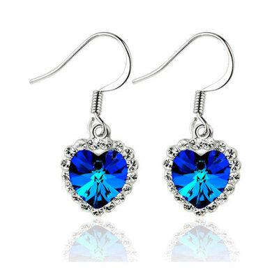 

Yoursfs® 18K White Gold Plated Ocean Heart Crystal Earring Use Blue Austrian Crystal Simulated Gemstone Earring