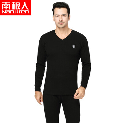 

Antarctic Nanjiren foundation skin care V-neck cotton wool thermal underwear men&women cotton autumn clothing long pants set dark gray XL