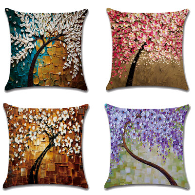 

Oil Painting Trees&Flower Pillow Covers 18 x 18 Inch Cotton Linen Sofa Home Decor Throw Pillow Case Cushion Covers