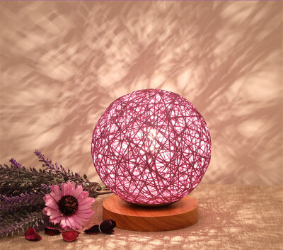 

BOKT Minimalist Solid Wood Table Lamp Bedside Desk Lamp Colourful Home Decor Rattan Ball Round Lampshade Purple