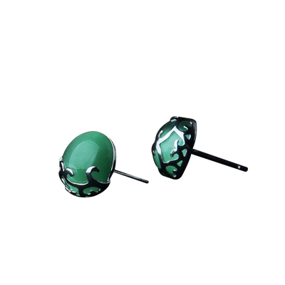 

Luo Linglong original s925 sterling silver earrings female semi-hollow green agate earrings earrings vintage birthday gift