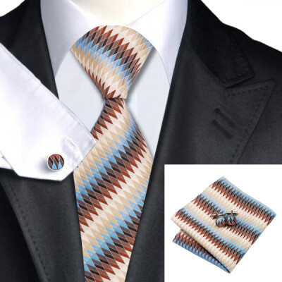 

N-1008 Vogue Men Silk Tie Set Blue Novelty Necktie Handkerchief Cufflinks Set Ties For Men Formal Wedding Business wholesale