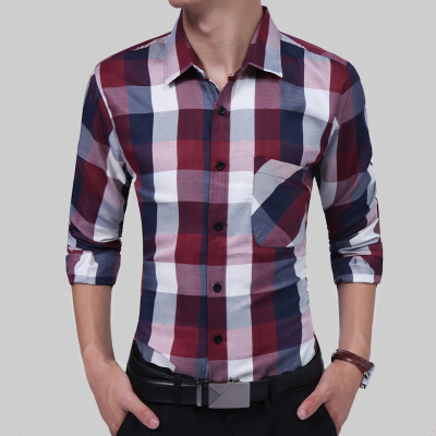 

Brand 2017 Fashion Male Shirt Long-Sleeves Tops Casual Lattice Business Mens Dress Shirts Slim Men Shirt 3XL