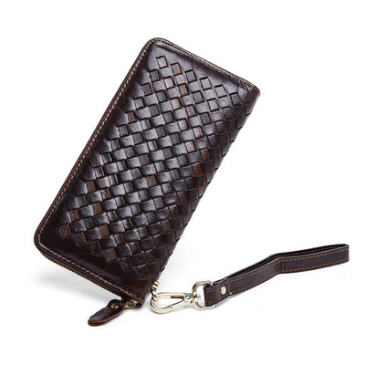 

Leather wallet men braided long wallet in the long section of the cowboy retro pocket zipper bag
