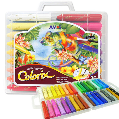 

AMOS Korea imported rotary can be washed crayons / pastels / watercolor triple children's painting tools 12 color thick rod plastic box