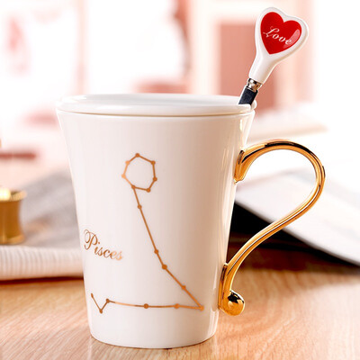 

Porcelain soul Korean porcelain couple cups coffee cup with a spoon mug set suit twelve constellation Pisces