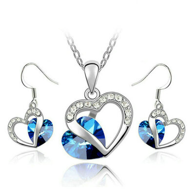 

Yoursfs® Used Austrian Crystal Sapphire Jewelry 18K White Gold Plated Heart Of Ocean Earring&Necklace Sets