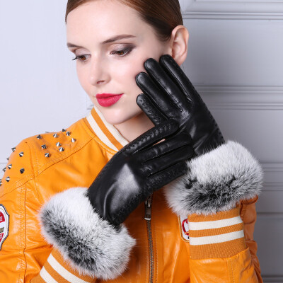 

Female sheep skin Rex rabbit fur gloves touch screen