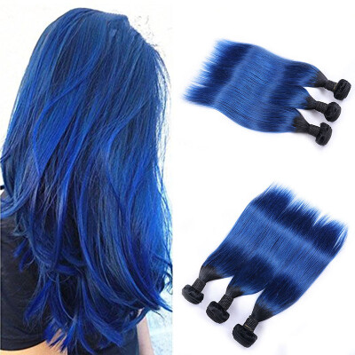 

8A Brazilian virgin human hair 4 bundles Silk straight hair extensions Ombre T1B/blue Hair color free shipping