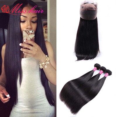 

Straight Brazilian Virgin Hair With Closure 360 Lace Frontal With Bundle Natural Hairline Unprocessed Human Hair 10-20inches