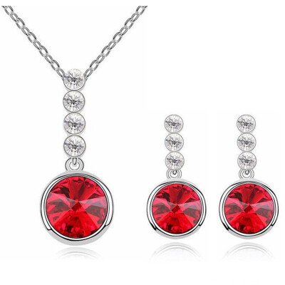 

Round Crystals Pendant Necklace Earrings Jewelry Sets For Women Gift Bride Wedding Jewelry White Gold Color Accessories