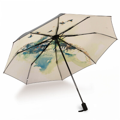 

Parkson umbrella small black oil painting pastoral style vinyl sunscreen UV fresh little girl sun umbrella rain umbrella 7351 thick autumn