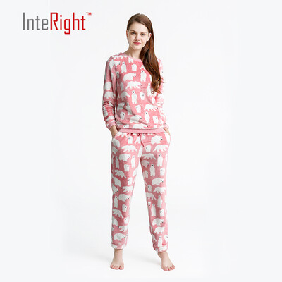 

INTERIGHT ladies bear warm pajamas home service light blue