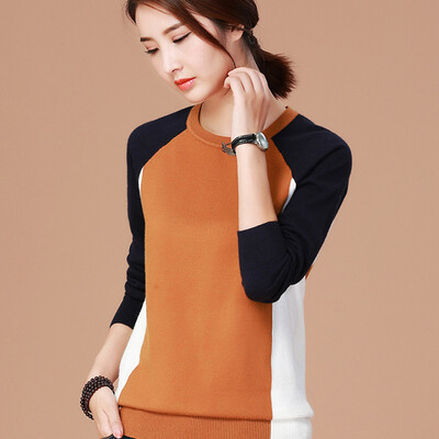 

City plus CIYPLUS 2017 winter new women's loose sweater hit color casual wild long-sleeved sweater CWYC179176 brown M