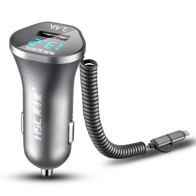 

HSC-104D car charger car charger cigarette lighter iron gray 24A USB one tow two voltage detection LED digital display with retractable data