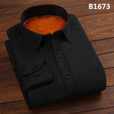 

Business Gentleman Men Long Sleeve Solid Color Shirt Winter Silm Fit Keep Warm Thicker