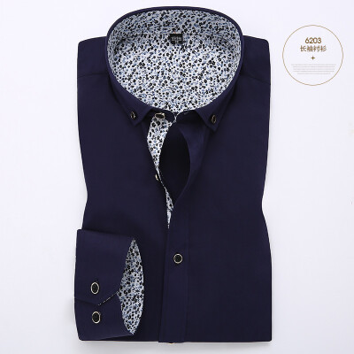 

Business Casual Men Long Sleeve Shirt Cotton Spring Autumn Silm Fit Stitching Color Floral Fashion