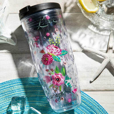 

A Ting Textured Acrylic Tumbler Travel Car Cup 16 oz Pink Flower