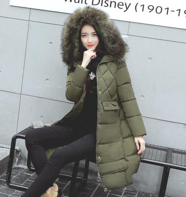 

2017 new feather cotton clothing women's long warm coats coat collar coat