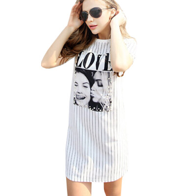 

Lovaru ™HOT SALE 2015 NEW casual o-neck straight short sleeve summer style sexy mini dresses printing stripe dress