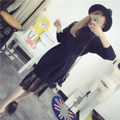 

Long paragraph under the lace autumn and winter shirt long sleeve lady sweater sets of long paragraph loose knitted dress