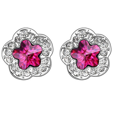 

Austrian Crystal Stud Earrings For Women Gift Fashion Jewelry White Gold Color Flowers Earrings 2430