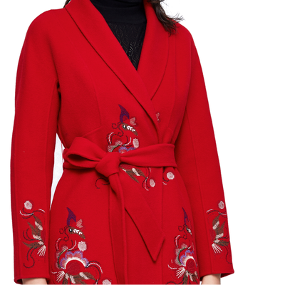 

Pig-weed flowers flowers pattern embroidered red wool overcoat