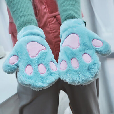 

Glove female winter student cute half finger men and women thicken ride warm plush cartoon cat claws