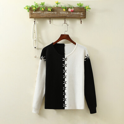 

Autumn and winter fashion women's 2017 new color fight sweater fashion loose collar round women's sweater shirt