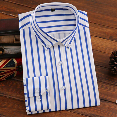 

Business Casual Men Long Sleeve Shirt Fashion Stripe Spring Autumn Silm Fit