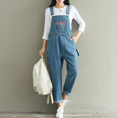 

City plus CITYPLUS 2017 autumn&winter new women&39s clothing art idioms embroidery loose casual strap jeans CWKN179374 blue