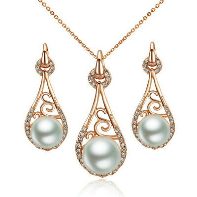 

Yoursfs® 18K Rose Gold Plated Ladyhood Pearl Necklace and Earring Use Austrian Crystal Bridal Jewelry Set